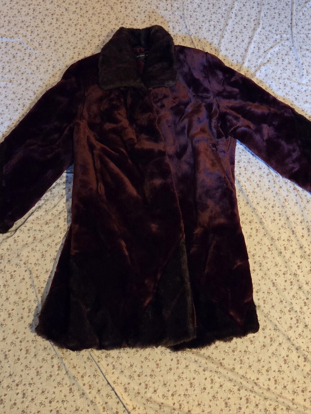 Vintage Deep Plum Faux Fur Trench Coat